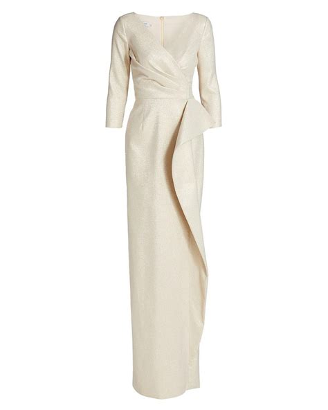 teri jon metallic crepe fabric content|Crepe Off The Shoulder Portrait Side Drape Gown .